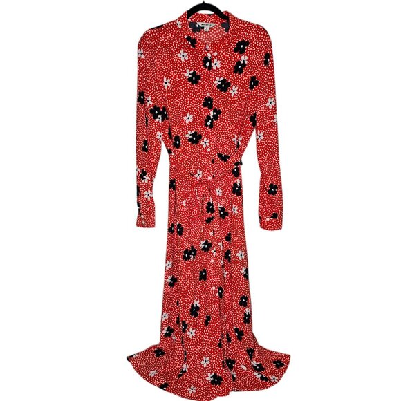 Whistles 8 Red Confetti Floral Shirt Dress Midi Button Tie Waist Office Career - Picture 1 of 7